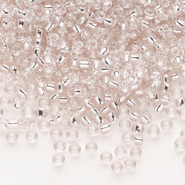 Seed bead, Dyna-Mites™, glass, silver-lined translucent light pink, #8 round. Sold per 1/2 kilogram pkg. image number 0