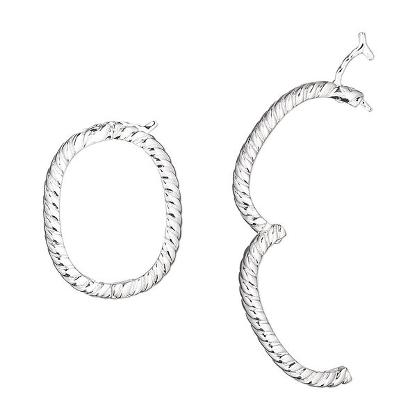 Clasp, twister with safety, silver-plated brass, 24x18mm hinged double-sided braided oval. Sold individually. image number 0
