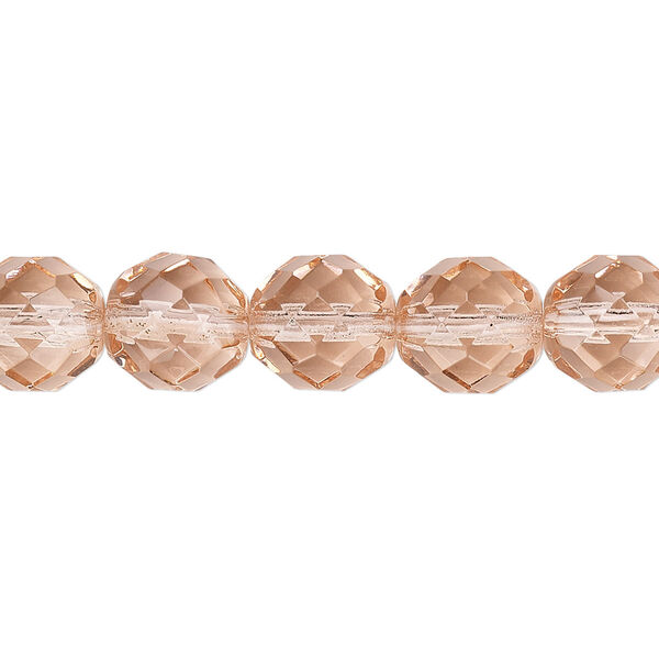 Bead, Czech fire-polished glass, transparent light rose, 10mm faceted round. Sold per 15-1/2" to 16" strand, approximately 40 beads. image number 0
