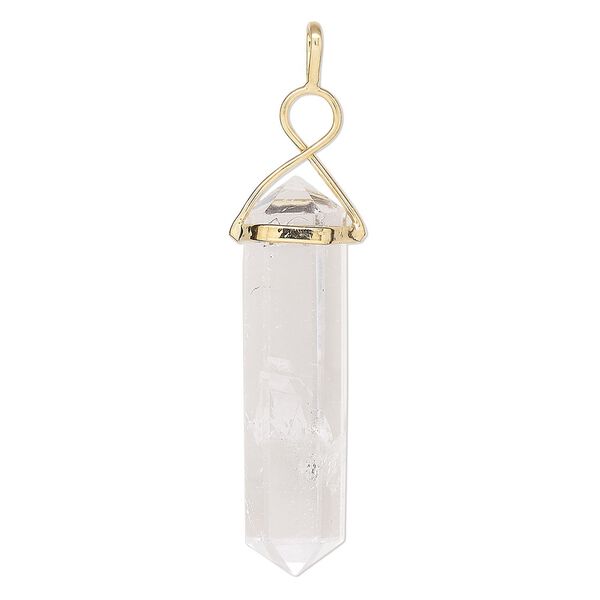Quartz crystal / brass 1pkg1, gold-plated hand-cut faceted point pendant natural 43x11mm-49x12mm / 66x12mm image number 0