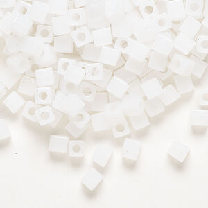 Seed bead, Miyuki 1pkg10g, glass, 3.5-3.7mm square, translucent opal white (SB-550)