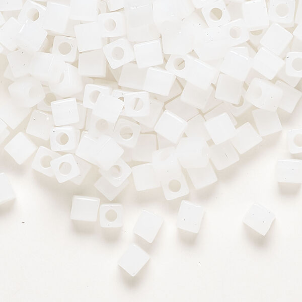 Seed bead, Miyuki 1pkg10g, glass, 3.5-3.7mm square, translucent opal white (SB-550) image number 0