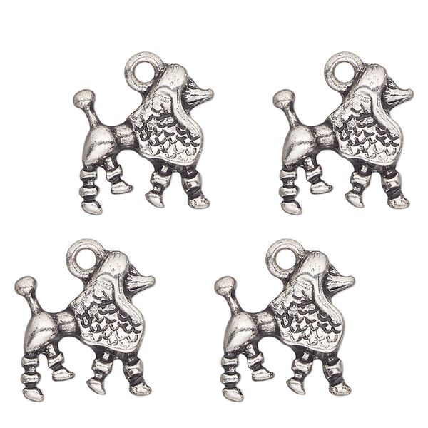 Charm, antique silver-finished "pewter" (zinc-based alloy) , 15x14mm single-sided poodle. Sold per pkg of 4. image number 0