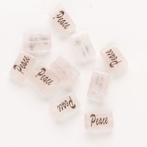 Rose quartz / enamel 1pkg10, "Peace" flat rectangle bead 13x8mm