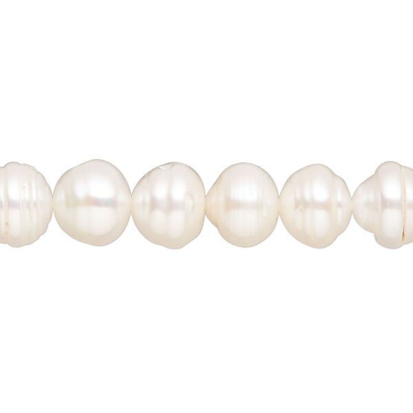 Pearl, cultured freshwater (bleached), white, 9mm semi-round, D grade, Mohs hardness 2-1/2 to 4. Sold per 15-inch strand. image number 0