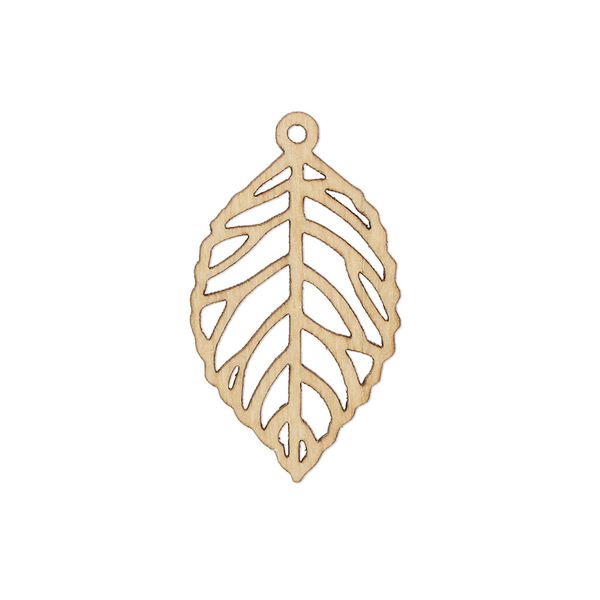 Drop, sugar maple (natural), 25x15.5mm single-sided laser-cut leaf with cutout design. Sold individually. image number 0