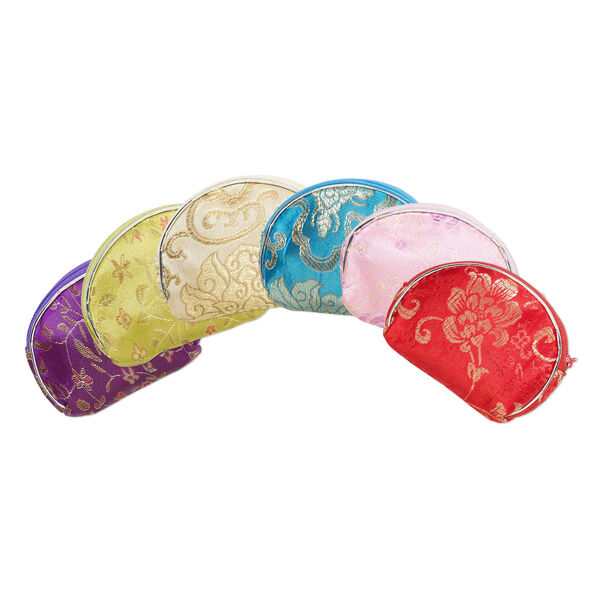 Pouch mix, rayon / nylon / PVC plastic, mixed colors, 4 x 3-1/2 inches with zipper. Sold per pkg of 6. image number 0