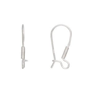 Ear wire kidney 1pkg2 sterling silver, 21mm / 6mm coil / open loop, 21 gauge 1 pair