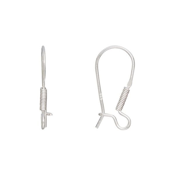 Ear wire kidney 1pkg2 sterling silver, 21mm / 6mm coil / open loop, 21 gauge 1 pair image number 0