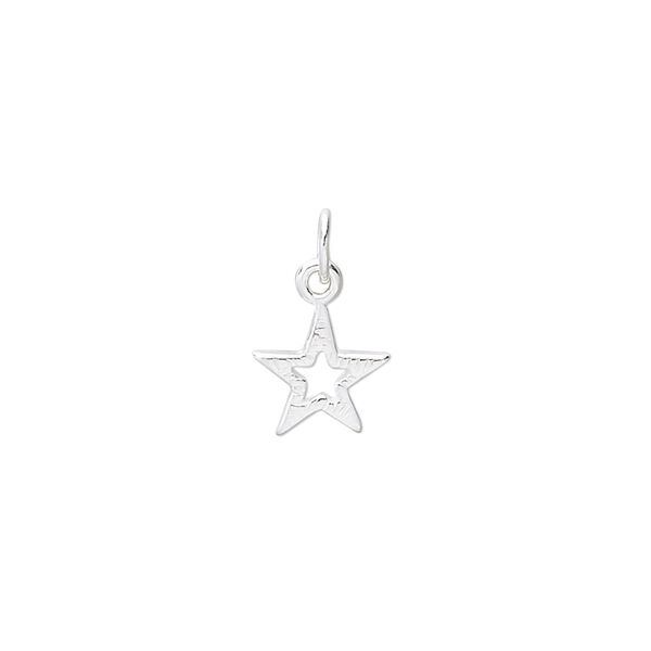 Charm, sterling silver, 9mm open star. Sold per pkg of 4. image number 0