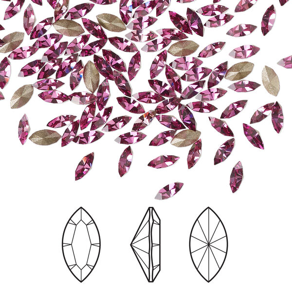 Fancy stone 6pk dark rose foil back, Crystal Passions® 5x2.5mm navette 4228 image number 0