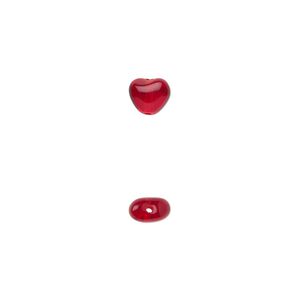 Bead, Czech pressed glass, ruby red, 6.5x6mm heart. Sold per 15-1/2" to 16" strand, approximately 65 beads.