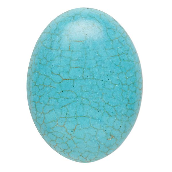 Cabochon, "turquoise" (resin) (imitation), 40x30mm calibrated oval with matrix. Sold individually. image number 0