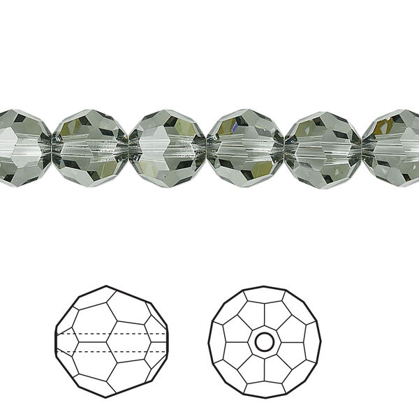 Bead 12pk black diamond, Crystal Passions® 8mm round 5000 image number 0