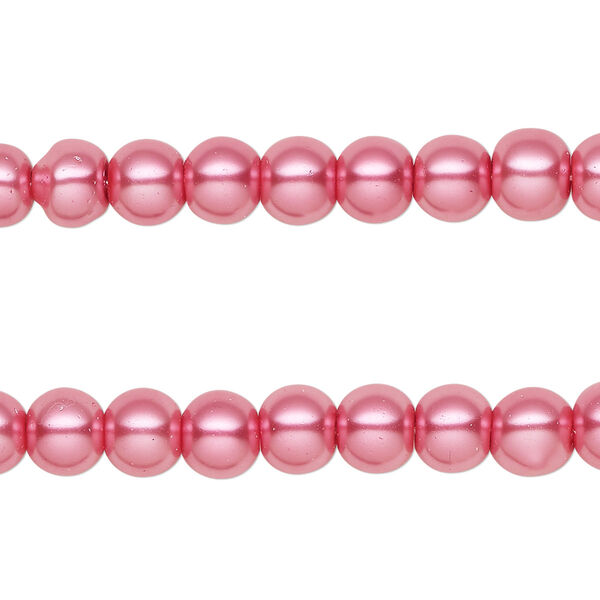 Bead, glass pearl, strawberry, 5-6mm round. Sold per pkg of (2) 15-inch strands, approximately 140 beads. image number 0