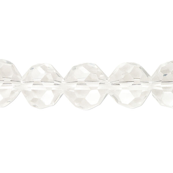 Bead, glass, crystal clear, 11-12mm faceted round. Sold per 7-1/2-inch strand, approximately 15 beads. image number 0