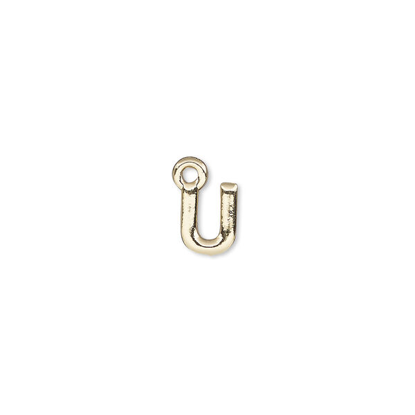 Charm, gold-finished "pewter" (zinc-based alloy), 7.5x6mm alphabet letter U. Sold per pkg of 2. image number 0
