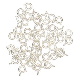 Clasp, springring, silver-finished "pewter" (zinc-based alloy) and steel, 6mm round. Sold per pkg of 50.