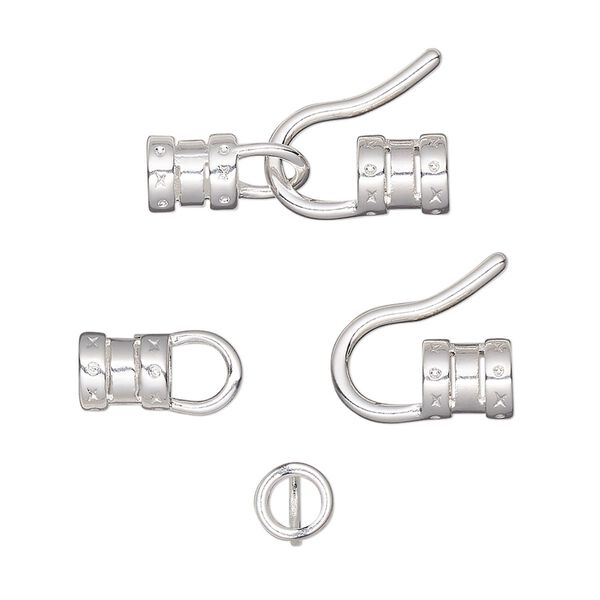 Clasp, hook-and-eye, silver-plated brass, 22.5x12mm with crimp ends. Sold per pkg of 4. image number 0