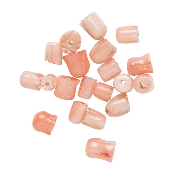 Bead mix, bamboo coral (dyed), pink, 4x4mm-7x6mm carved tulip, B- grade, Mohs hardness 3-1/2 to 4. Sold per pkg of 20. image number 0