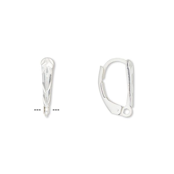 Ear wire, sterling silver-filled, 15mm leverback with 12x3.5mm diamond-cut shield and closed loop. Sold per pair. image number 0