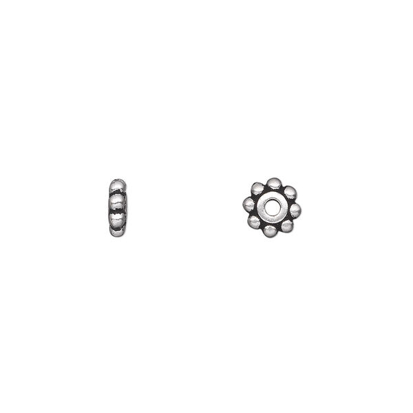 Bead, TierraCast®, antique silver-plated pewter (tin-based alloy), 6x2mm beaded rondelle. Sold per pkg of 20. image number 0