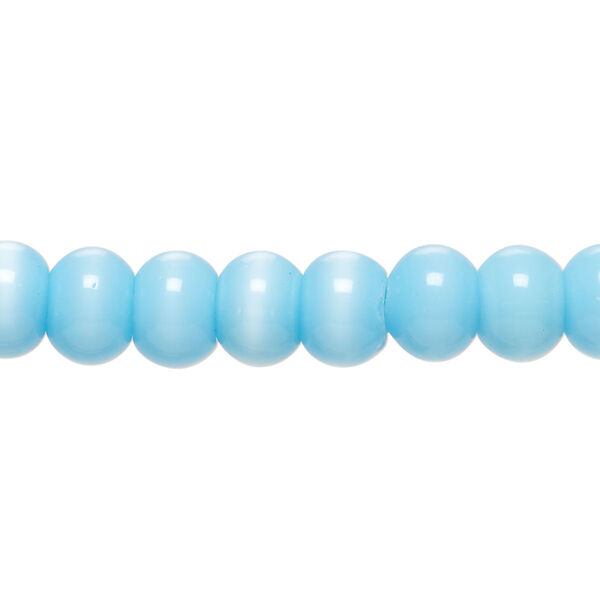 Bead, cat's eye glass (fiber optic glass), sky blue, 8x6mm-9x7mm rondelle. Sold per 14-inch strand, approximately 60 beads. image number 0