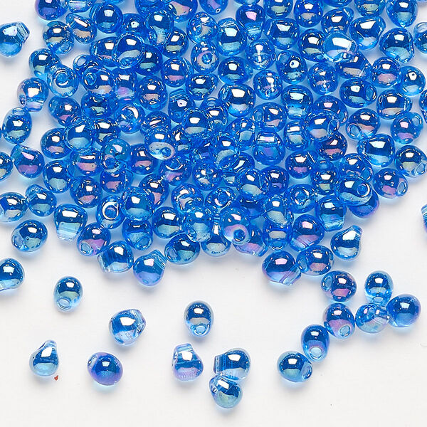 Seed bead, Miyuki, glass, pkg/10g, 4x3.4mm fringe, translucent rainbow medium blue (DP-261). image number 0