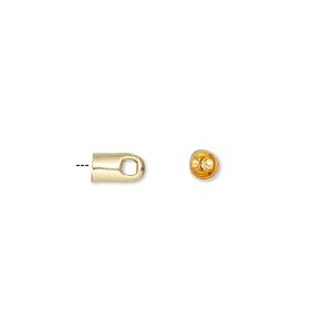 Cord end, glue-in, gold-finished brass, 7x4mm with 3mm inside diameter. Sold per pkg of 50.