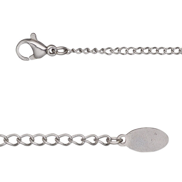 Chain, stainless steel, 1.9mm curb, 20 inches with 2-inch extender chain and lobster claw clasp. Sold individually. image number 0