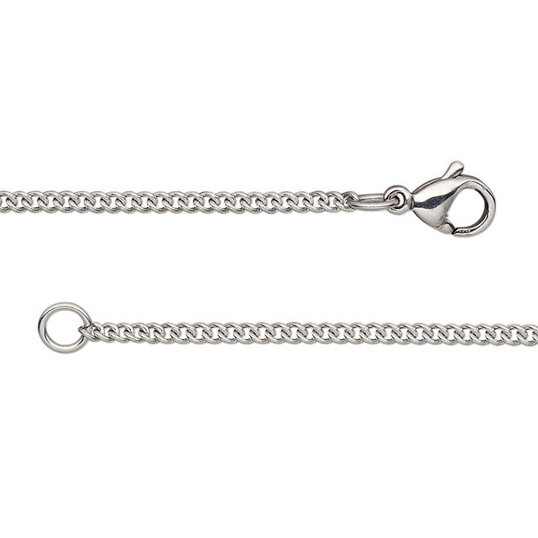 Chain, stainless steel, 1.7mm curb, 18 inches with lobster claw clasp. Sold individually. image number 0