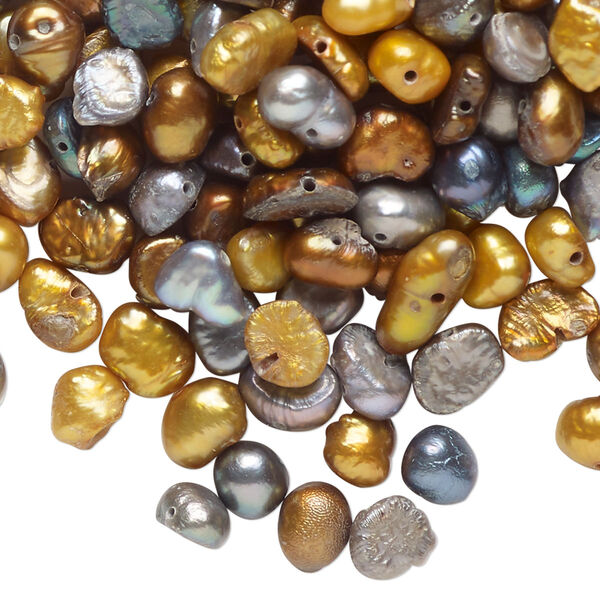 Pearl mix, cultured freshwater pearl (dyed), pkg/1 ounce, mixed colors, 6x4mm flat-sided potato, Mohs hardness 2-1/2 to 4. image number 0