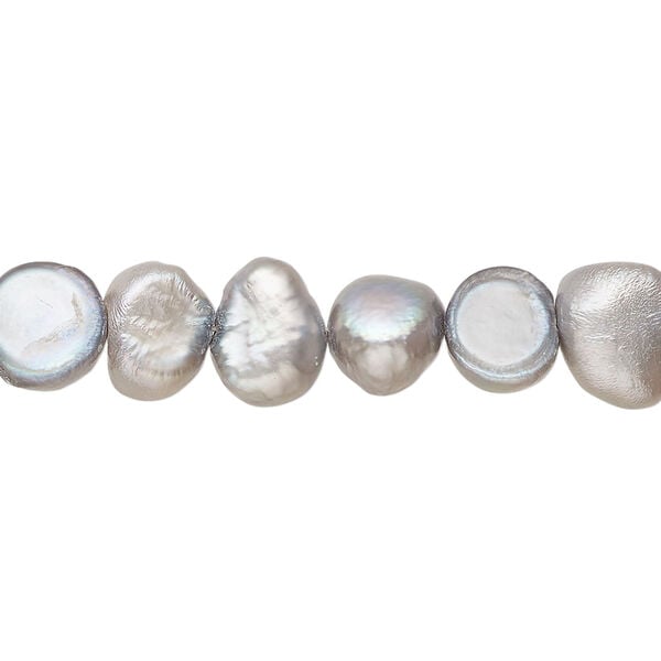 Freshwater pearl 1pkg1, flat-sided potato, 15 inch soft silver 8-10mm cultured image number 0