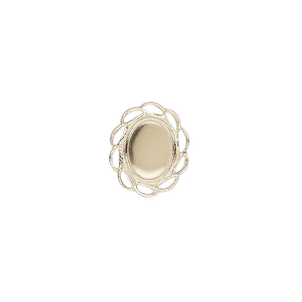 Component, glue-in, 14Kt gold-filled, 13x12mm oval with 8x6mm oval setting and closed back. Sold individually. image number 0
