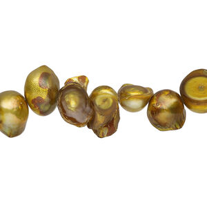 Freshwater pearl 1pkg1, baroque, 15 inch golden yellow 8x7mm-18x9mm cultured