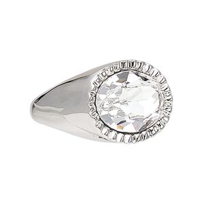 Ring, crystals and rhodium-plated "pewter" (zinc-based alloy), crystal clear, 23x18mm oval, size 10. Sold individually.