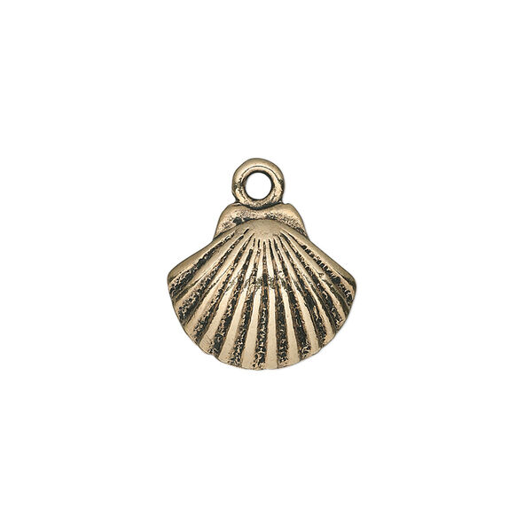 Charm, antique gold-finished "pewter" (zinc-based alloy), 15x14mm single-sided shell. Sold per pkg of 10. image number 0