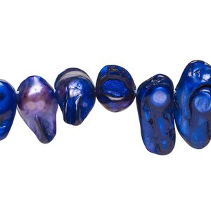Bead, blister pearl shell (dyed), violet-blue, 9x6mm-20x12mm baroque with 0.4-0.6mm hole, Mohs hardness 2-1/2 to 4. Sold per 15-inch strand.