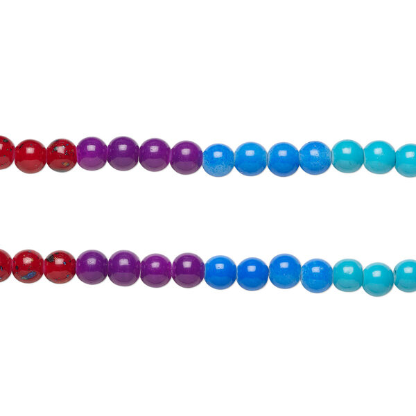 Bead, coated glass, opaque mixed bright colors, 8-8.5mm round. Sold per pkg of (2) 7-inch strands, approximately 50 beads. image number 0