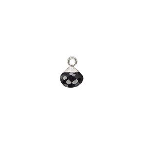 Black onyx / copper / sterling silver 1pkg1, silver-plated hand-cut faceted round drop 7mm