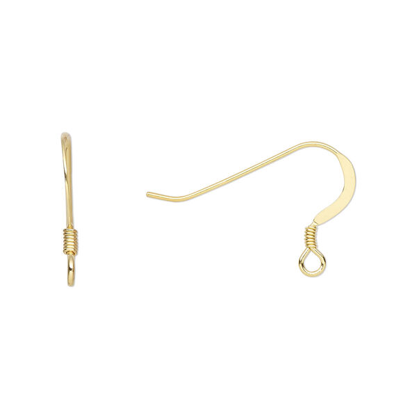 Ear wire, "vermeil", 14mm flat fishhook with 2mm coil and open loop, 22 gauge. Sold per pkg of 2 pairs. image number 0