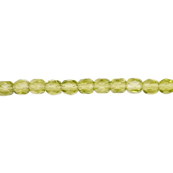 Bead, Czech fire-polished glass, transparent olivine, 4mm faceted round. Sold per 15-1/2" to 16" strand, approximately 100 beads. image number 0