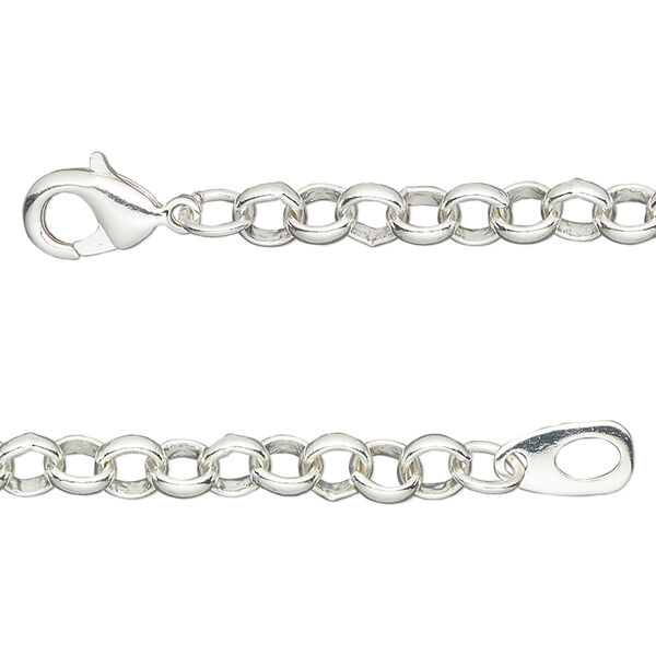 Chain, silver-plated brass, 5mm rolo, 16 inches with lobster claw clasp. Sold individually. image number 0