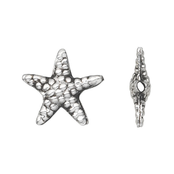 Bead, Hill Tribes antique silver-plated brass, 19x19mm double-sided starfish. Sold individually. image number 0