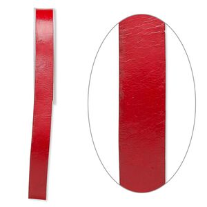 Cord, leather, red, 16mm flat. Sold per 5-yard spool.