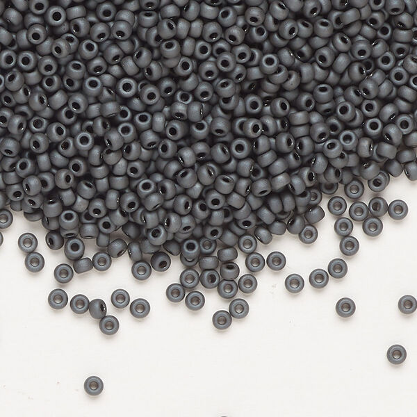 Seed bead, Miyuki, glass, pkg/250g, #11 rocaille, opaque matte metallic glazed luster slate (RR-2065). image number 0