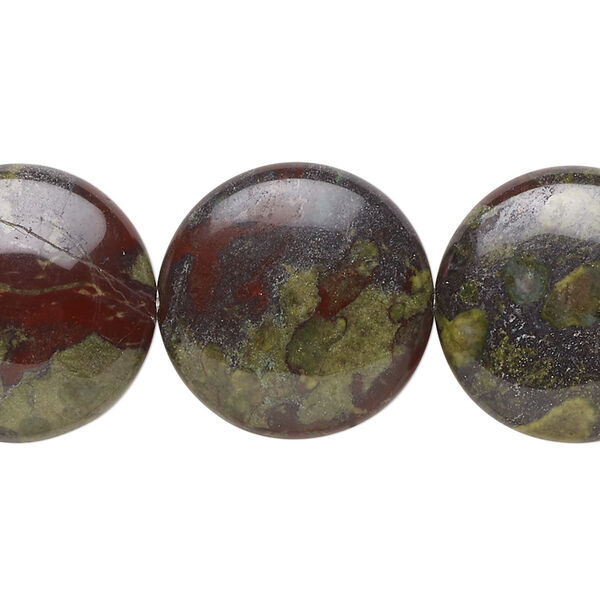Dragon blood jasper 1pkg1, flat round bead natural B grade, 15.5-16 inch 20mm image number 0