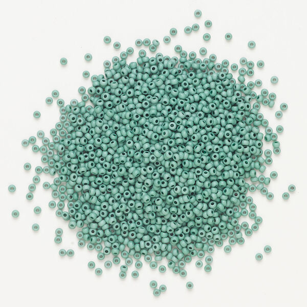 Seed bead, Preciosa Ornela Czech glass, 1pkg50g, 2.8-3.2mm rocaille, opaque matte terra dyed soft thyme chalkwhite (06454) image number 1