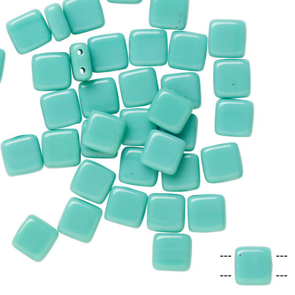 Bead, Preciosa, Czech pressed glass, opaque sea foam green, 6x6mm flat square with (2) 0.7mm holes. Sold per pkg of 40. image number 0
