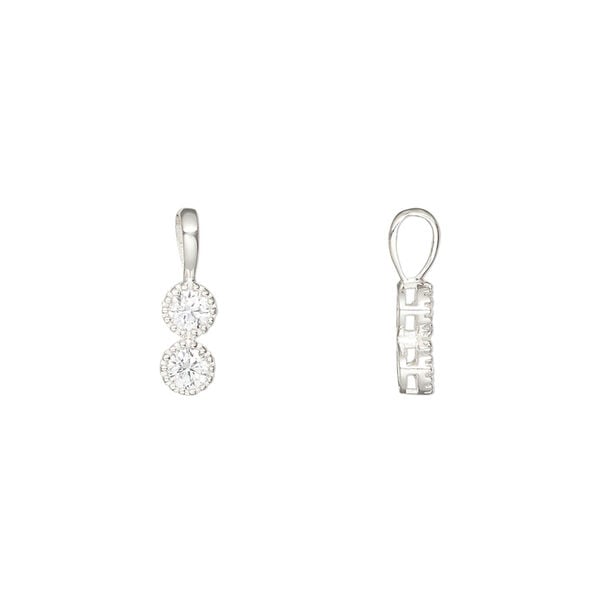 Pendant, sterling silver and cubic zirconia, clear, 8.5x4mm double round. image number 0